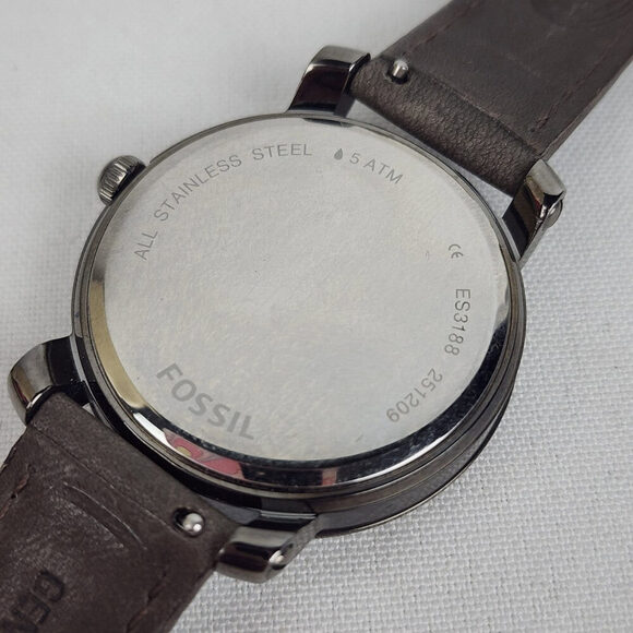 Fossil Mother of Pearl Roman Crystal Bezel Grey Leather Band Watch - Picture 6 of 8